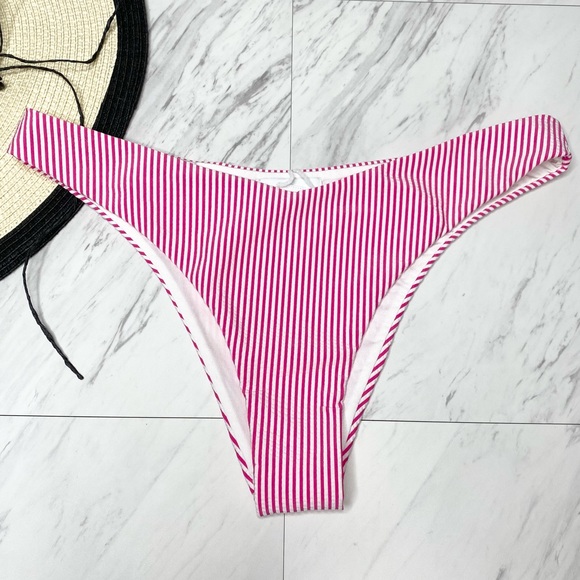 New! Onia Pink and White Stripe Swim Bikini Bottom M - Picture 1 of 10